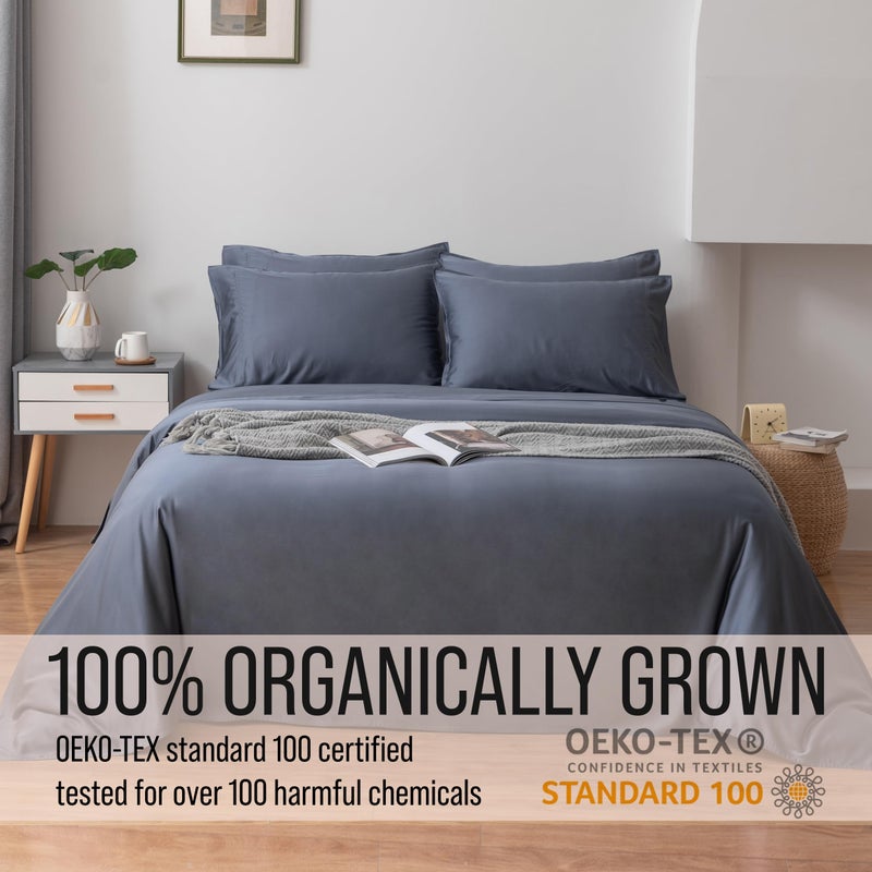 BC BELLA COTERIE Bella Coterie 6 Piece Luxury Bamboo Viscose Queen Size Sheet Set | 100% Organically Grown | Cooling for Hot Sleepers | 18" Deep Pocket | Soft & Hypoallergenic | 4 Pillowcases [Slate Blue] - Image 4
