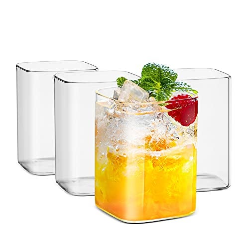 LUXU Drinking Glasses 8 oz,Thin Square Glasses Set of 4,Elegant Bar Glassware For Water,Juice,Beer, Drinks,and Cocktails and Mixed Drinks,Lead-Free Square Glass,Glass Drink Tumblers - Image 1