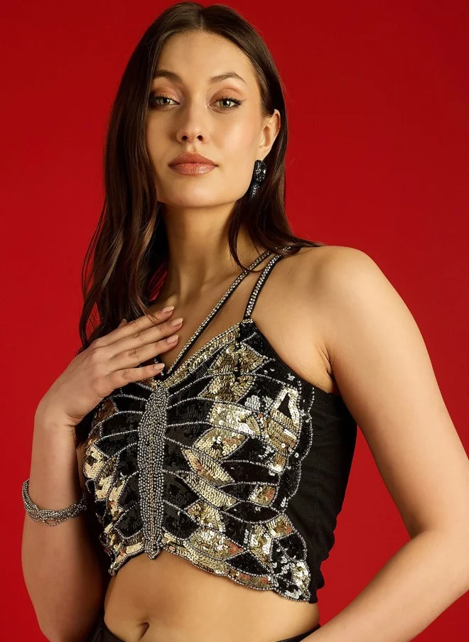 STREET 9 Embellished Black Crop Top for Women