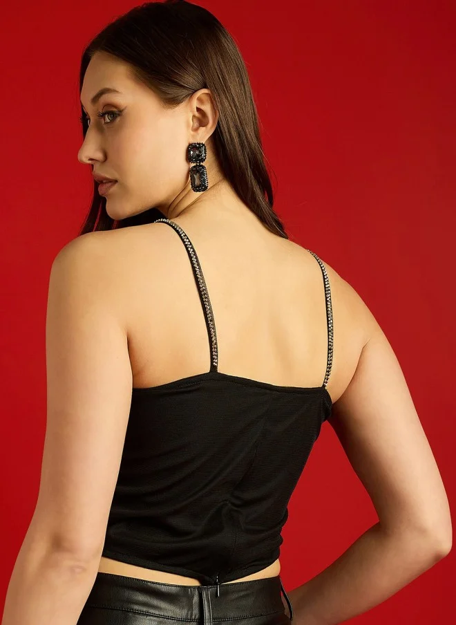 STREET 9 Embellished Black Crop Top for Women