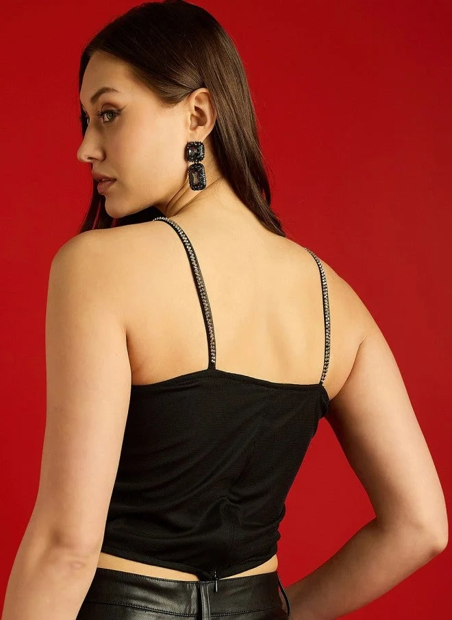 STREET 9  Embellished Black Crop Top for Women for Women | Best Price UAE