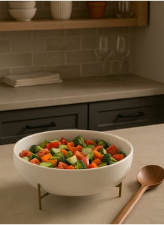 LOFT DOLOMITE,SALAD BOWL WITH STAND,D29.5XH10CMS,WHITE WITH METAL STAND-196308  - Image 1