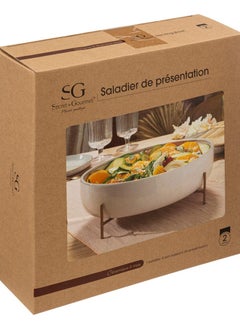 LOFT DOLOMITE,SALAD BOWL WITH STAND,D29.5XH10CMS,WHITE WITH METAL STAND-196308  - Image 2