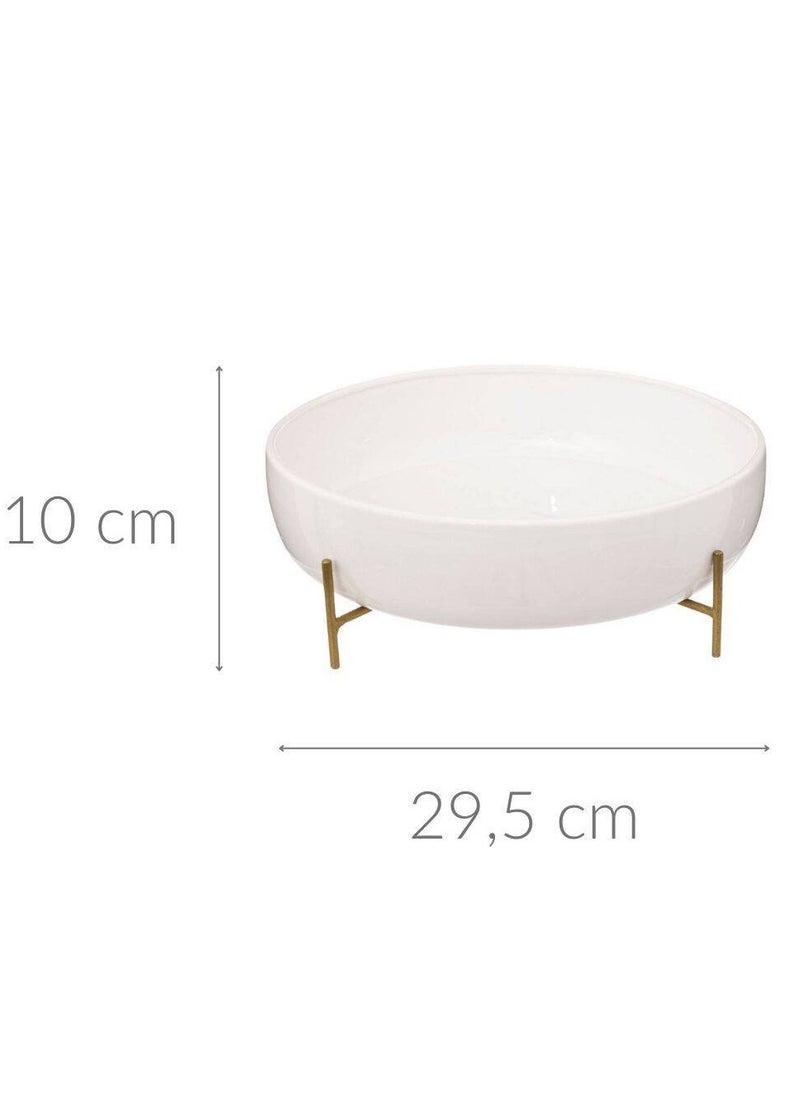 LOFT DOLOMITE,SALAD BOWL WITH STAND,D29.5XH10CMS,WHITE WITH METAL STAND-196308  - Image 4