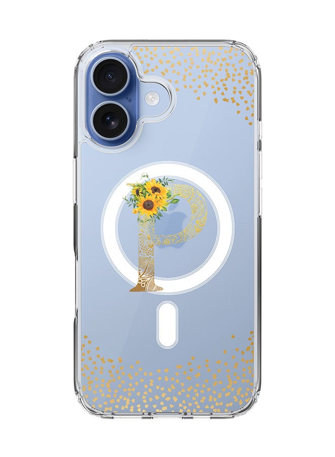 Stylizedd Classic Clear MagSafe Case for iPhone 17 , Hybrid Soft Case Flexible Edges Anti Drop TPU PC Gel Thin Transparent Cover [ Designed for iPhone 17 ] - Custom Monogram Initial Letter Floral Pattern Alphabet - P  (Clear )