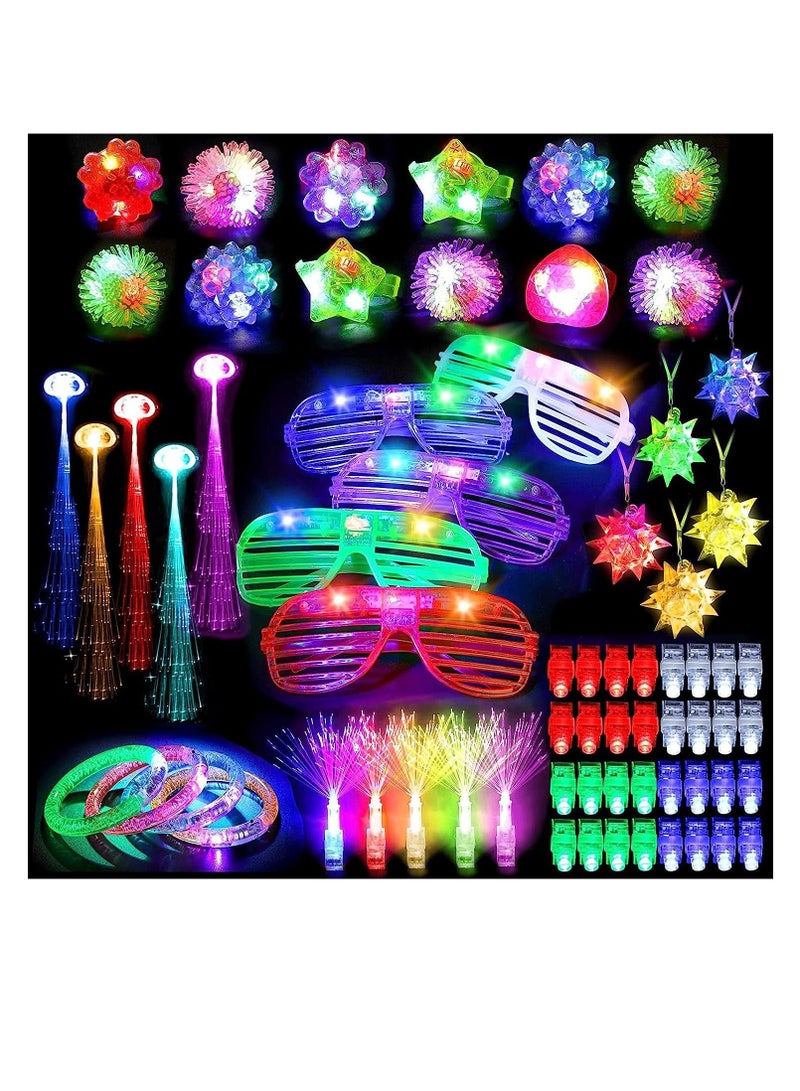 MIBOTE 83Pcs Led Light Up Toys Party Favors Glow in the Dark Party Supplies for Kid Adults Halloween with 50 Finger Lights 8 Jelly Rings 5 Flashing - Image 1