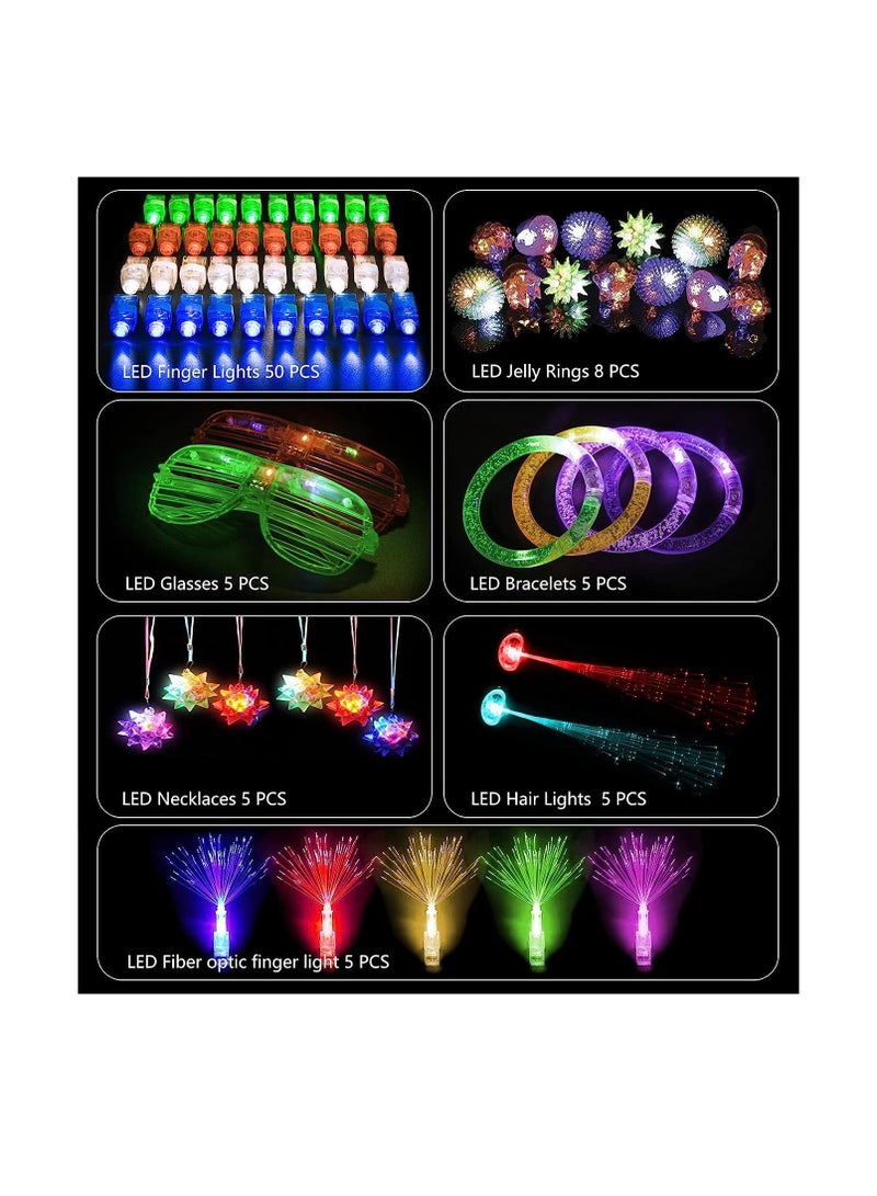 MIBOTE 83Pcs Led Light Up Toys Party Favors Glow in the Dark Party Supplies for Kid Adults Halloween with 50 Finger Lights 8 Jelly Rings 5 Flashing - Image 2