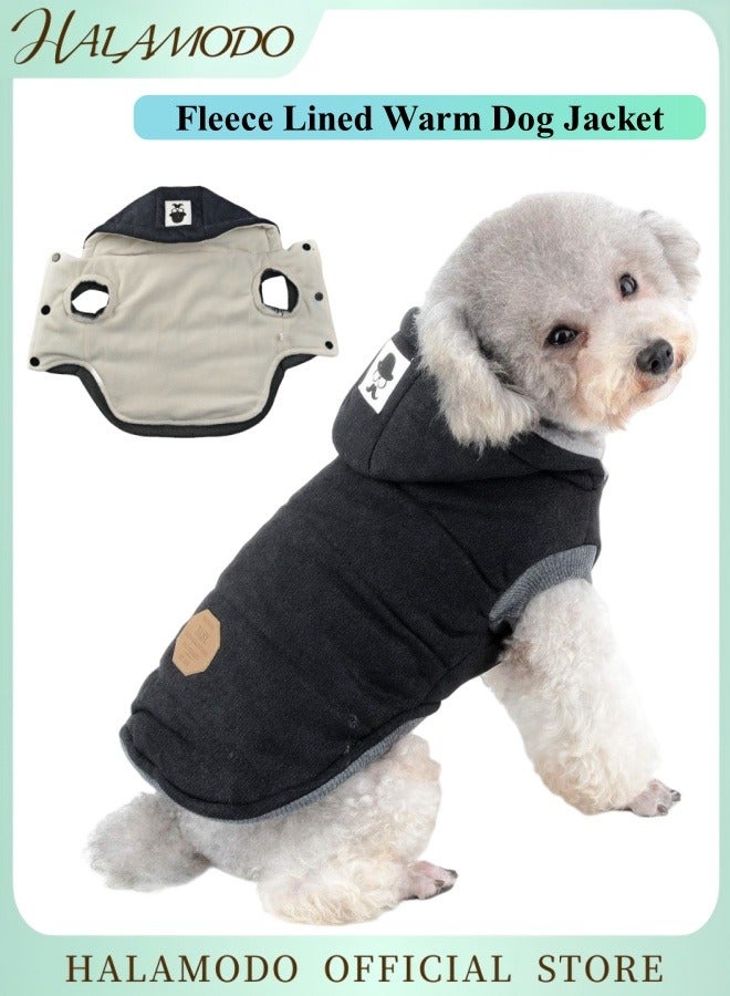 HALAMODO Fleece Lined Warm Dog Jacket for Puppy Winter Cold Weather,Soft Windproof Small Dog Coat Puppy Cotton Hooded Jacket for Pet Walking Outdoor - Image 1
