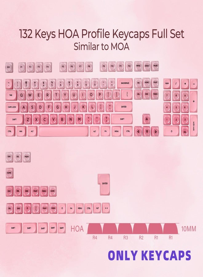 OHY PBT Keycaps, XVX Pink Jelly HOA Profile Key Cap, 132-Key Cute Custom Keycaps (for Mechanical Keyboards with Cherry/Gateron MX Switches)-Blush Pink - Image 2