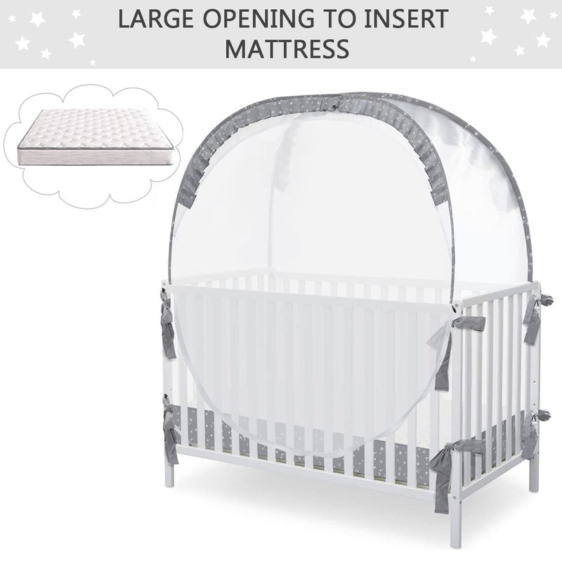 L RUNNZER Pop Up Baby Crib Tent, Crib Net Canopy to Keep Baby in, Crib Mosquito Net with Viewing Window, Soft Mesh Cover & Pop Up Structure - Image 3
