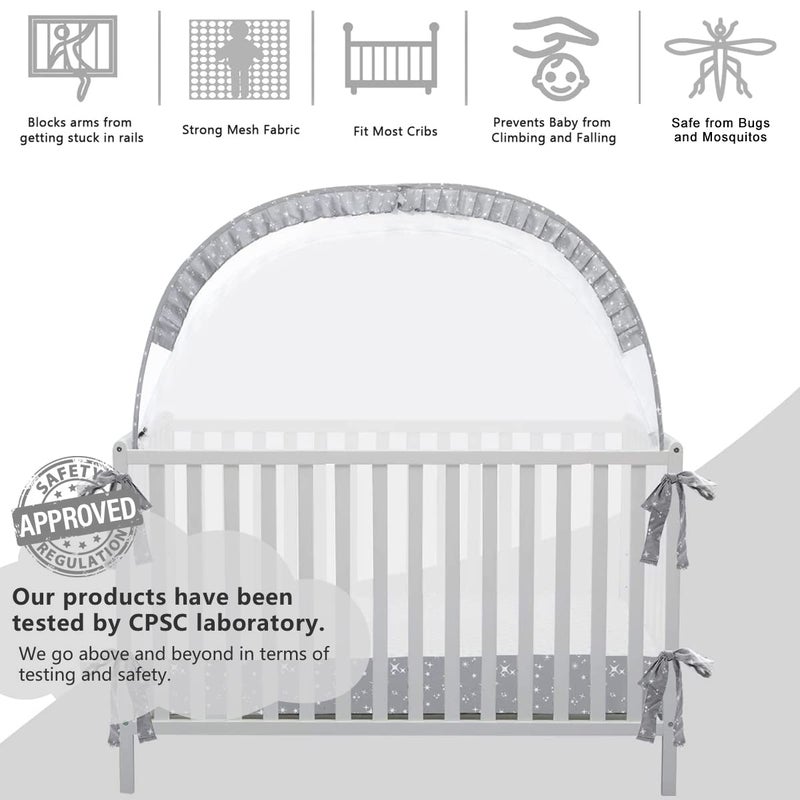 L RUNNZER Pop Up Baby Crib Tent, Crib Net Canopy to Keep Baby in, Crib Mosquito Net with Viewing Window, Soft Mesh Cover & Pop Up Structure - Image 2