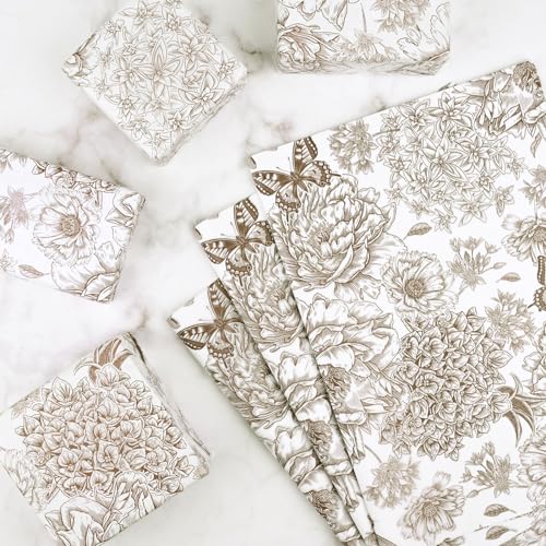 Bolsome 100 Sheets 20 * 14 Inches Vintage Floral Tissue Paper Rose Flowers Butterfly Wrapping Tissue Paper Decorative Tissue for Wedding Bridal Shower DIY Craft (Coffee) - Image 5