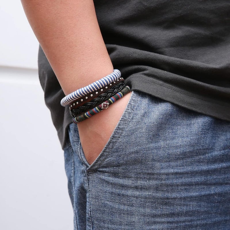 HZMAN Wrap Bracelets Men Women, Hemp Cords Wood Beads Ethnic Tribal Bracelets, Leather Wristbands - Image 5