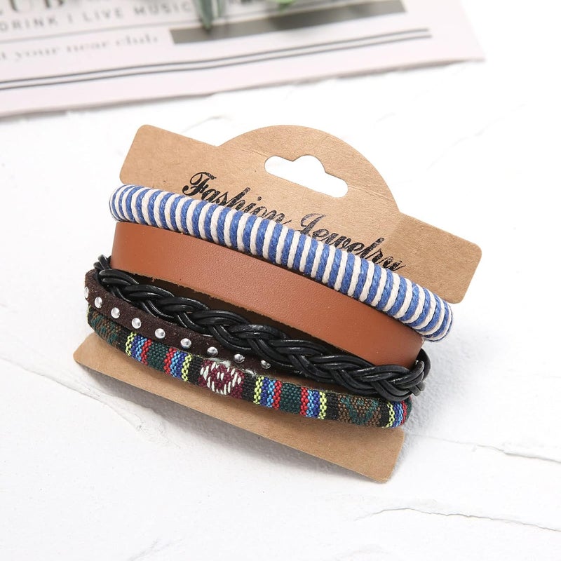 HZMAN Wrap Bracelets Men Women, Hemp Cords Wood Beads Ethnic Tribal Bracelets, Leather Wristbands - Image 3
