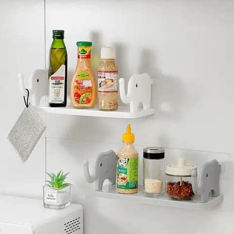 NISHIV Plastic Self Adhesive Floating Shelves Wall Shelf For Kitchen Bathroom Entryway Stand Holder For Bathroom Toilet Kitchen Bedroom Office Shelf Wall Holder Elephant Shape White - Image 1