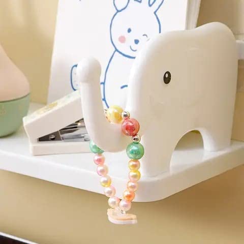 NISHIV Plastic Self Adhesive Floating Shelves Wall Shelf For Kitchen Bathroom Entryway Stand Holder For Bathroom Toilet Kitchen Bedroom Office Shelf Wall Holder Elephant Shape White - Image 4