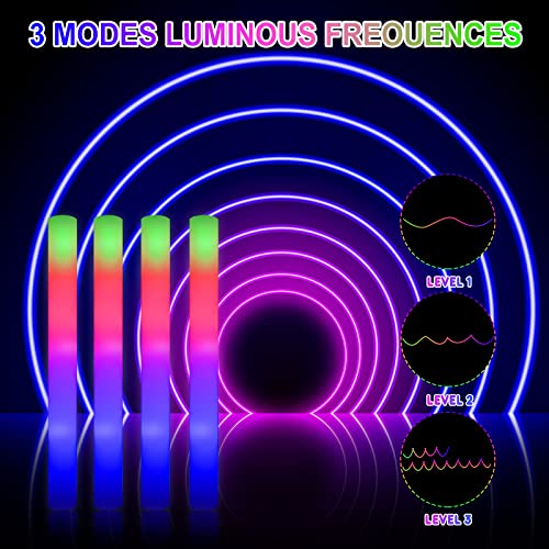 LifBetter 30 Pcs Foam Glow Sticks BulkLed Glow Sticks with 3 Modes Colorful FlashingLong Life Battery Glow In The Dark Party Supplies for WeddingsPartiesFestivalsSporting Events - Image 5