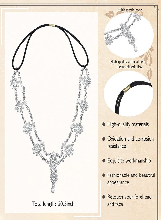 Luinabio Head Chain Jewelry Headpiece Rhinestone Wedding Headband Headpiece Bohemian Style Rhinestone Headband Diamond Head Chain Hair Accessories for Women Hair Decoration(Silver) - Image 2