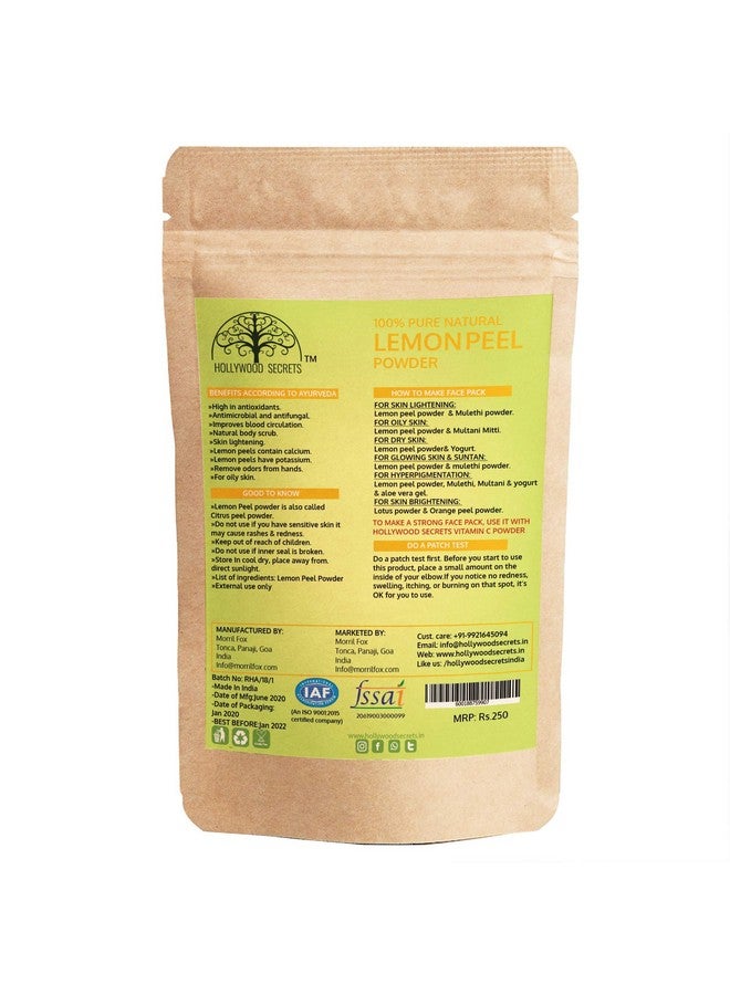 Hollywood Secrets 100% Organic Herbal Lemon Peel Powder For Skin Whitening Face Pack (100gm) - Image 2