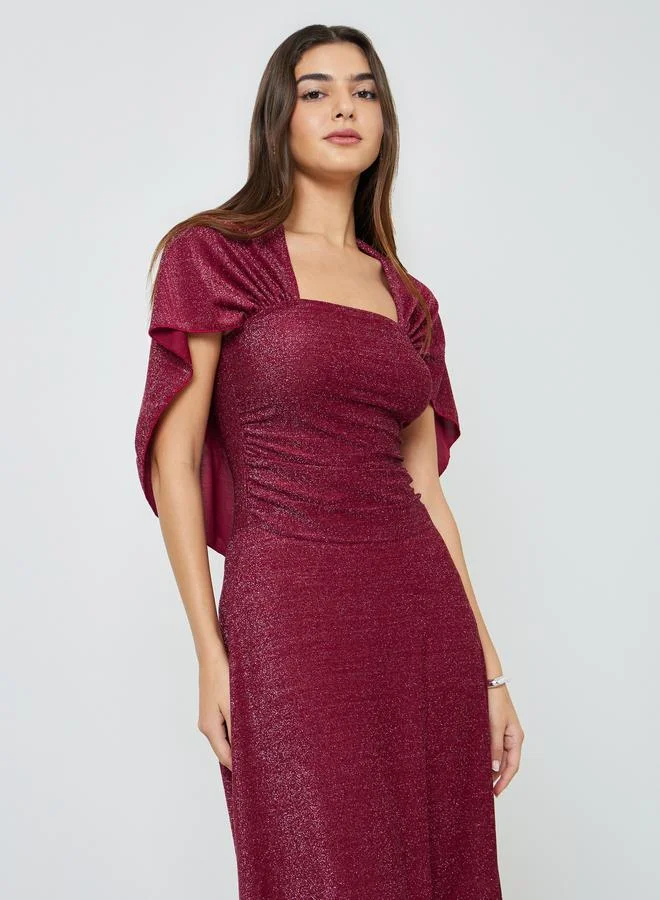تايك تو Burgundy Sparkle A-Line Square Neck Maxi Dress