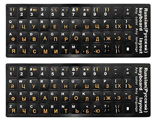 Russian Keyboard Sticker with Yellow Lettering on Black Background for Universal Computer Laptop Desktop PC Notebook Keyboard 2PCS