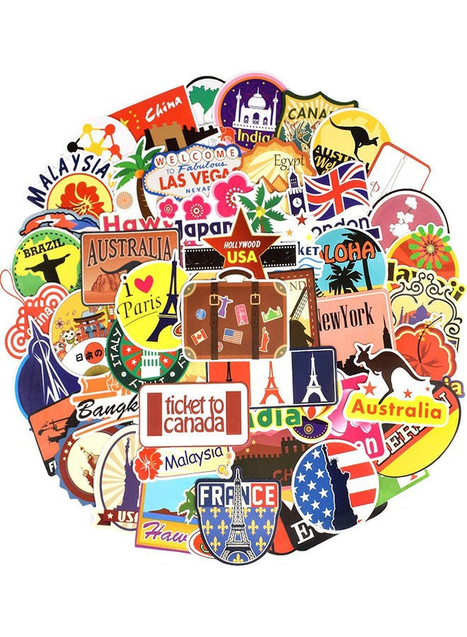 Loquat 100-Piece Travel Style Waterproof Vinyl Stickers 10x8x2cm - Image 1