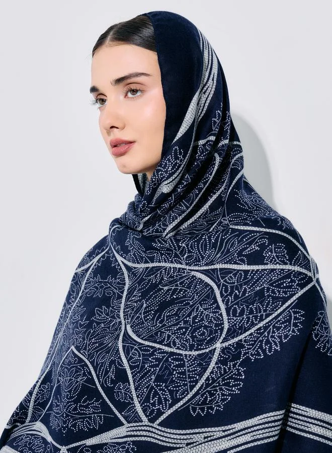 Amirah Navy Blue All Over Print Hijab 85x180 cm