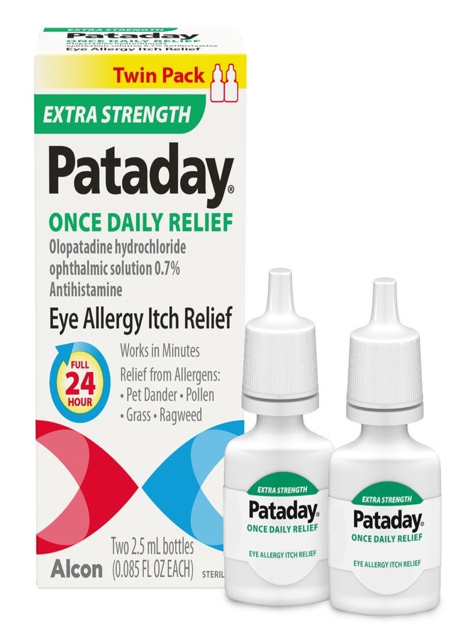 Pataday Once Daily Extra Strength Relief Allergy Eye Drops, 2.5 ml, Twin Pack, Antihistamine Eye Drops with Olopatadine 0.7% for Relief from Eye Allergy Itching, Works Up to 24 Hours - Image 1
