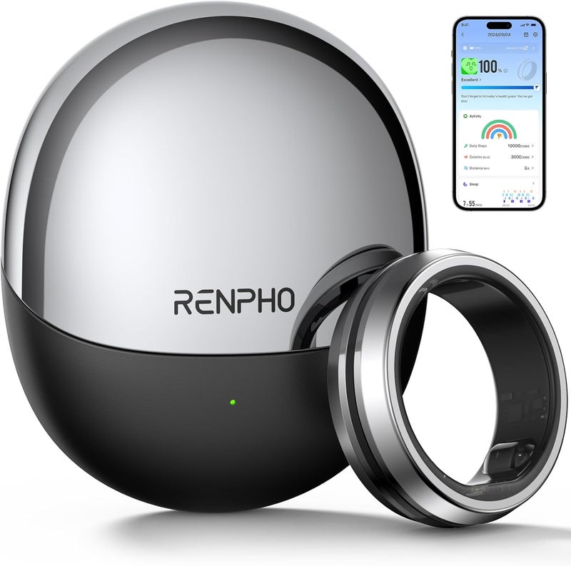 RENPHO Lynx Smart Ring Size with Measurement Kit, Fitness Tracker for Women and Men, Sleep Monitor, 7 Day Battery Life, Titanium, Waterproof, App No Subscription - Image 1