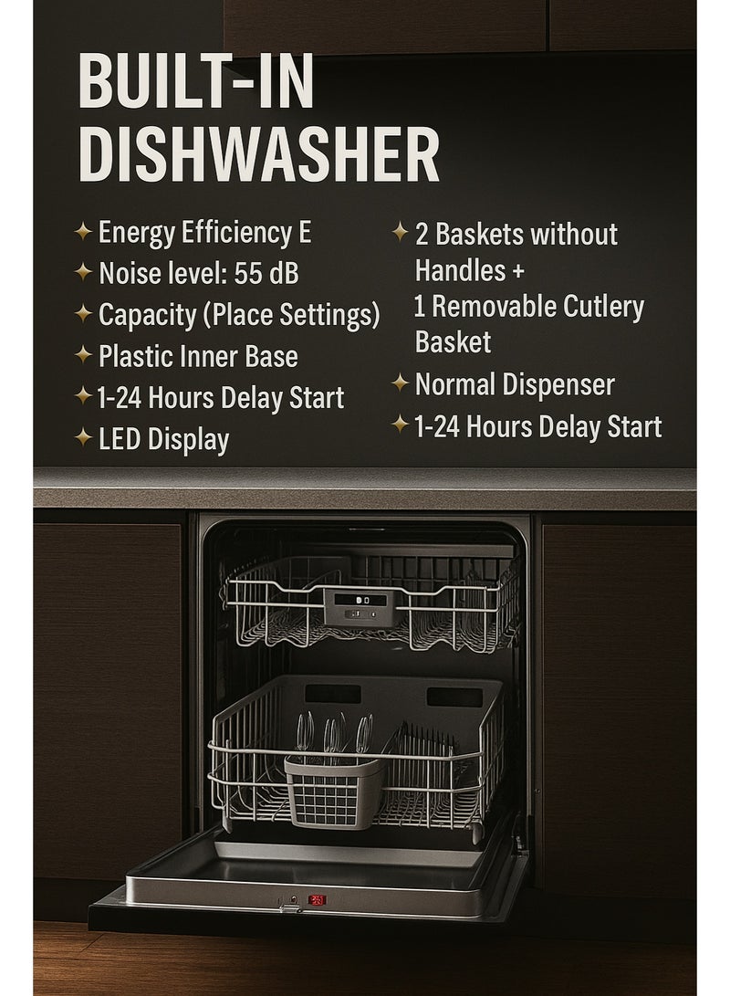 General Goldin Built in Dishwasher Machine, 12 Place, LED Display, 6 Programs, Auto Open, Silver. Energy Saving. - Image 5