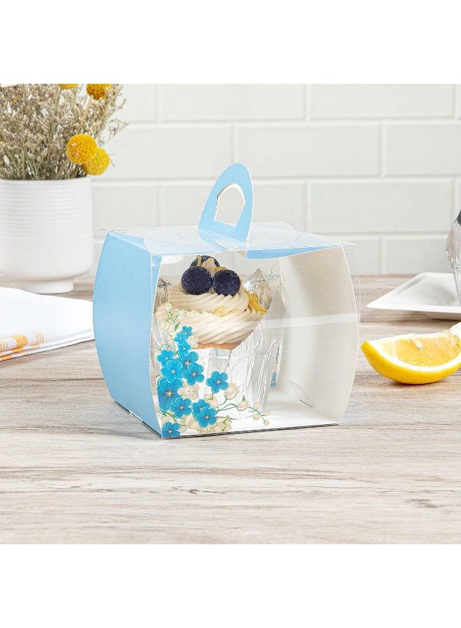 Restaurantware 4 Inch x 4.25 Inch Individual Cupcake Boxes, 100 Disposable Cupcake Display Boxes - With Handle, Flower Accent, Clear Plastic Single Cupcake Containers, For Weddings Or Birthdays - Image 3