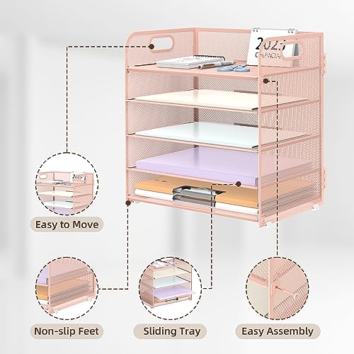 Supeasy 5 Trays Paper Organizer Letter Tray with Handle-Mesh Desk File Organizer, Paper Sorter Desk Organizer for Office, Home or School - Image 3