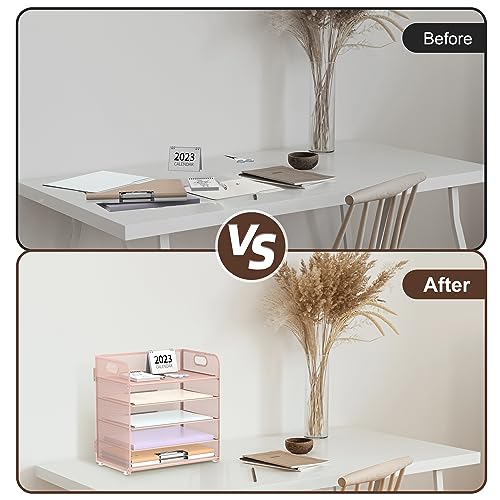 Supeasy 5 Trays Paper Organizer Letter Tray with Handle-Mesh Desk File Organizer, Paper Sorter Desk Organizer for Office, Home or School - Image 4