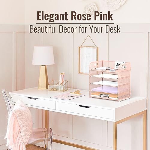 Supeasy 5 Trays Paper Organizer Letter Tray with Handle-Mesh Desk File Organizer, Paper Sorter Desk Organizer for Office, Home or School - Image 2