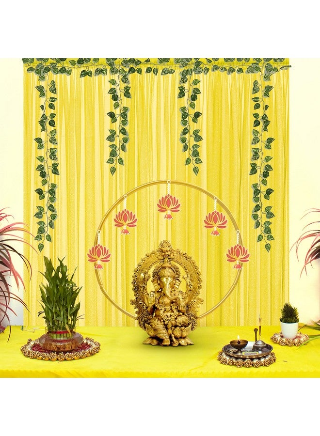 SpecialYou.in Special You Ganpati Decoration Items for Home Decor, Yellow Curtains (4.5 ft) & Green Vines, Ganpati Decoration Mandap, Ganesh Chaturthi Decoration Items for Ganesh Festival - 7 pcs - Image 1