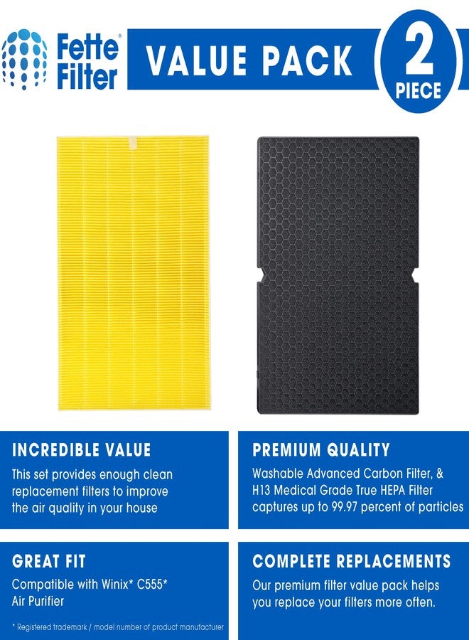 Fette Filter Winix C555 Compatible Premium H13 True HEPA Filter - Includes 1 HEPA Filter + 1 Washable Activated Carbon Filter - Image 2