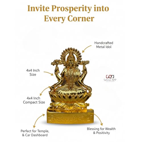 Salvus APP SOLUTIONS Traditional Metal Handmade Maa Laxmi Murti/Statue for Home-Office Decor & Car Dashboard (4x4 inch) - Image 3