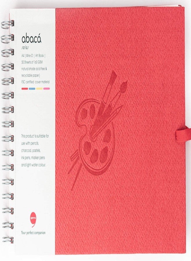 Comma Abaca- Wire-O Bound Sketchbook with Ribbon Closure - A4 Size (Medium)- 50 Sheets - 160gsm Anti-Ageing, Acid Free, Archival Fine Grain Paper - Micro-Perforations for Easy Tear Off - (Red) - Image 1