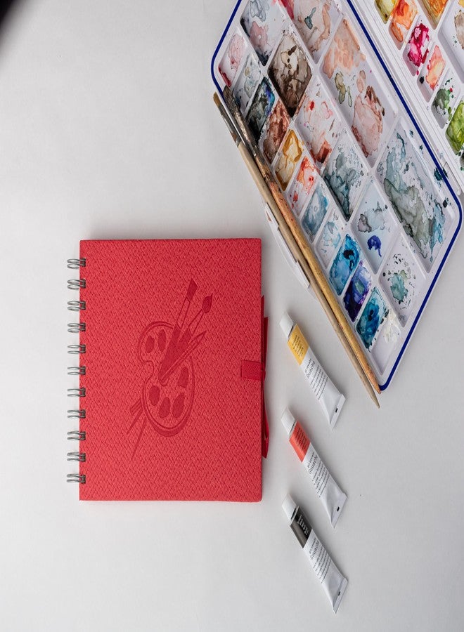 Comma Abaca- Wire-O Bound Sketchbook with Ribbon Closure - A4 Size (Medium)- 50 Sheets - 160gsm Anti-Ageing, Acid Free, Archival Fine Grain Paper - Micro-Perforations for Easy Tear Off - (Red) - Image 3