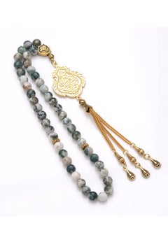 Subhati Gandeel Prayer Beads ( Misbah ) with metal Parts and Tree Agate Stone | 8 MM Beads - 45  - Image 2