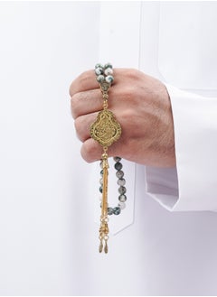 Subhati Gandeel Prayer Beads ( Misbah ) with metal Parts and Tree Agate Stone | 8 MM Beads - 45  - Image 1