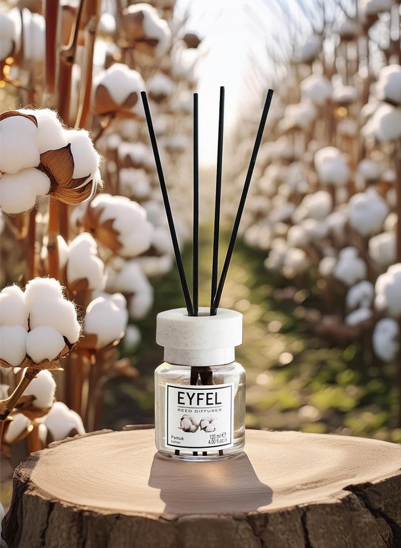 EYFEL Refreshing Reed Diffuser (Pamuk) Cotton 120ml | Long Lasting Pure Soft Reed Diffuser with 4 Bamboo Reeds | Clean Linen Fragrance for Home & Office - Image 2