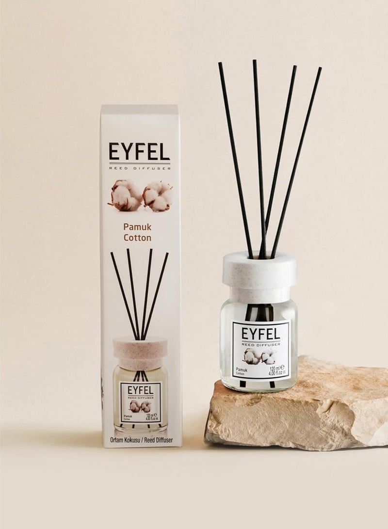 EYFEL Refreshing Reed Diffuser (Pamuk) Cotton 120ml | Long Lasting Pure Soft Reed Diffuser with 4 Bamboo Reeds | Clean Linen Fragrance for Home & Office - Image 3