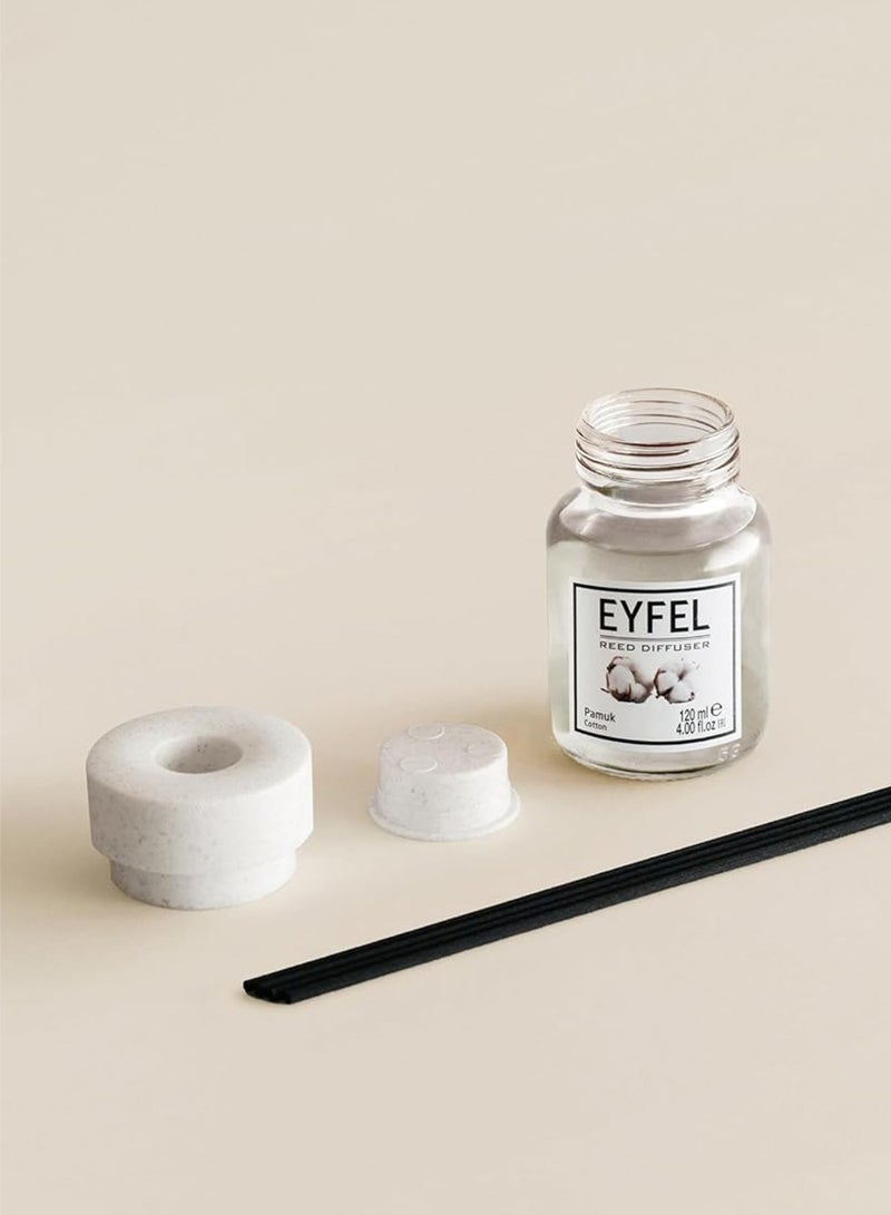 EYFEL Refreshing Reed Diffuser (Pamuk) Cotton 120ml | Long Lasting Pure Soft Reed Diffuser with 4 Bamboo Reeds | Clean Linen Fragrance for Home & Office - Image 5