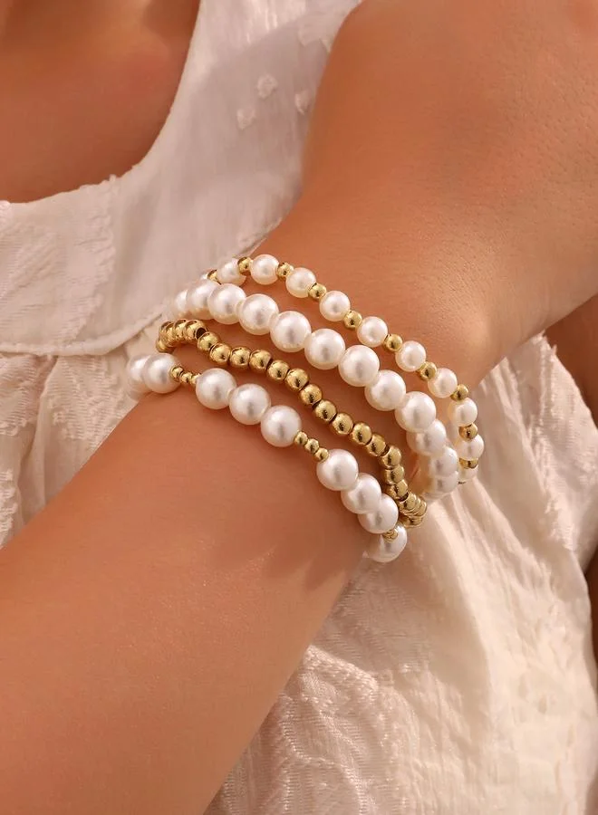 تايك تو Pack of 4 - Pearls and Gold Tone Beaded Bracelets