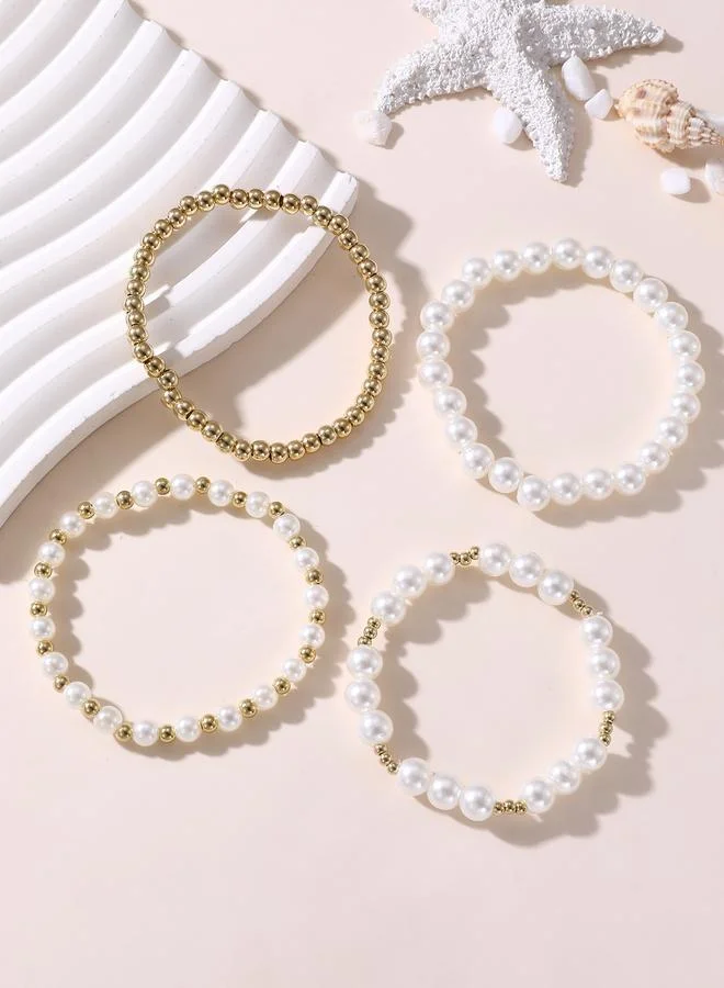 تايك تو Pack of 4 - Pearls and Gold Tone Beaded Bracelets