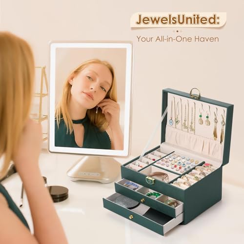 Vlando 3 Layer Jewellery Organiser Box, Large PU Leather Jewelry Storage Case With Drawers, Earrings, Rings, Necklaces Holder | Luxury Jewellery Box For Women & Girls Gift (Black) - Image 5