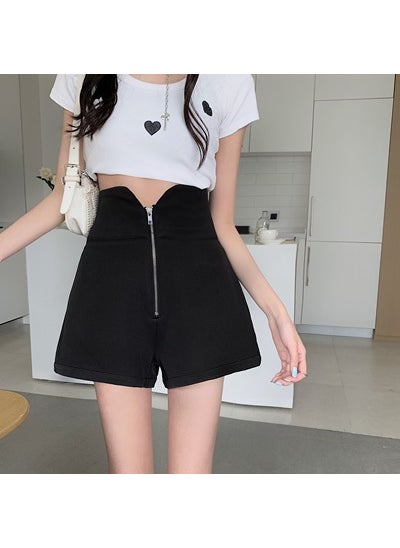 plus Size Womens A-Line Shorts Spring Summer High Waist Slimming High Waist Flattering Zipper Conceal Meat Simple Loose Pants Black
