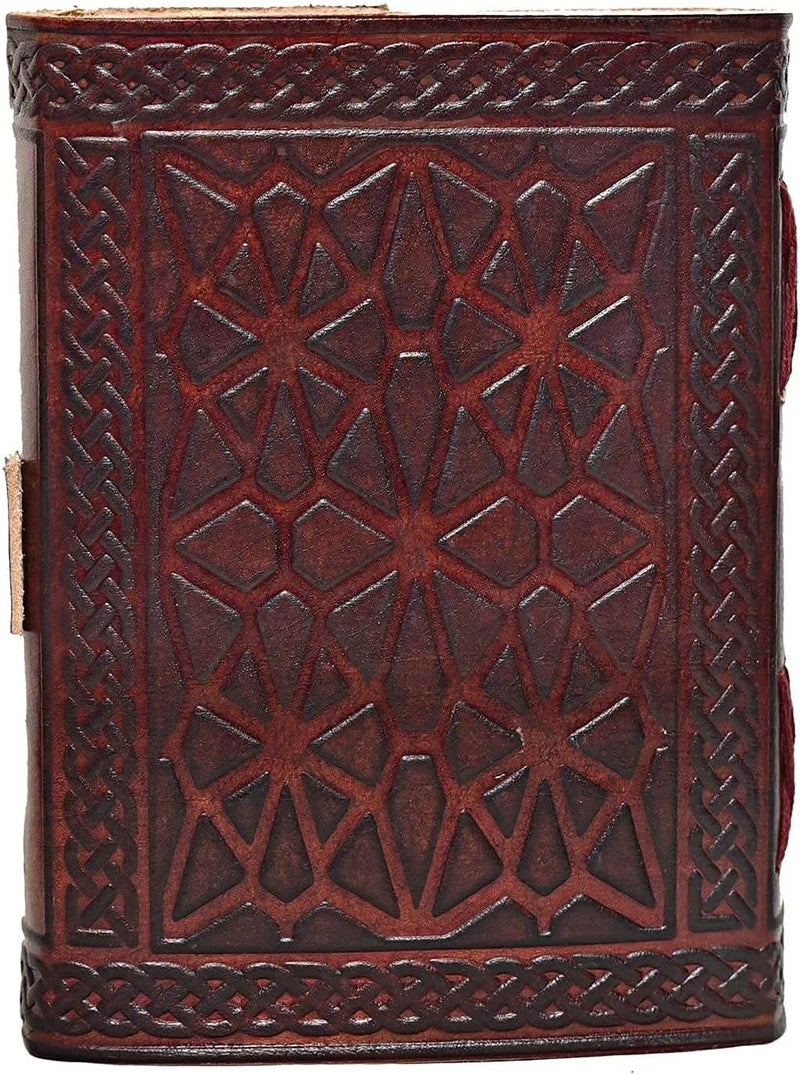 cuero 3 Moon Blue Lapis Embossed Vintage Leather Journal | 240 Pages of Antique Handmade Deckle Edge Vintage Paper, Leather Sketchbook, Drawing Journal, Great Gift (6 inch by 8 inch, brown) - Image 3