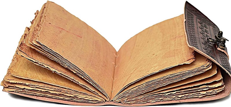 cuero 3 Moon Blue Lapis Embossed Vintage Leather Journal | 240 Pages of Antique Handmade Deckle Edge Vintage Paper, Leather Sketchbook, Drawing Journal, Great Gift (6 inch by 8 inch, brown) - Image 4